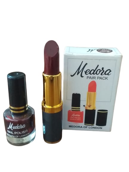 Medora Matte Lipstick shade Red marron & nail polish.