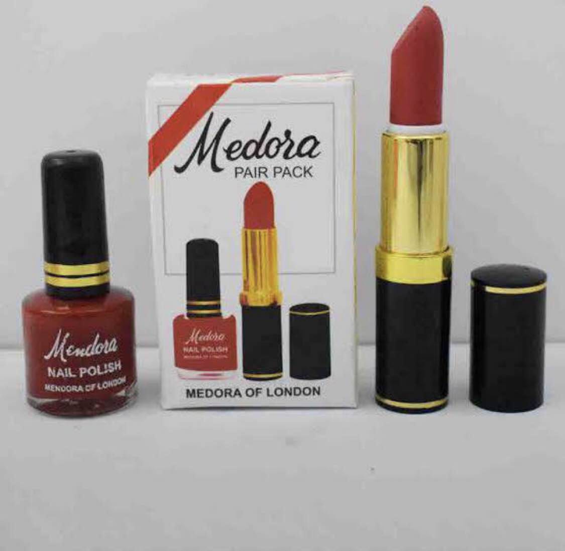 Medora Matte Lipstick shade Red marron & nail polish.